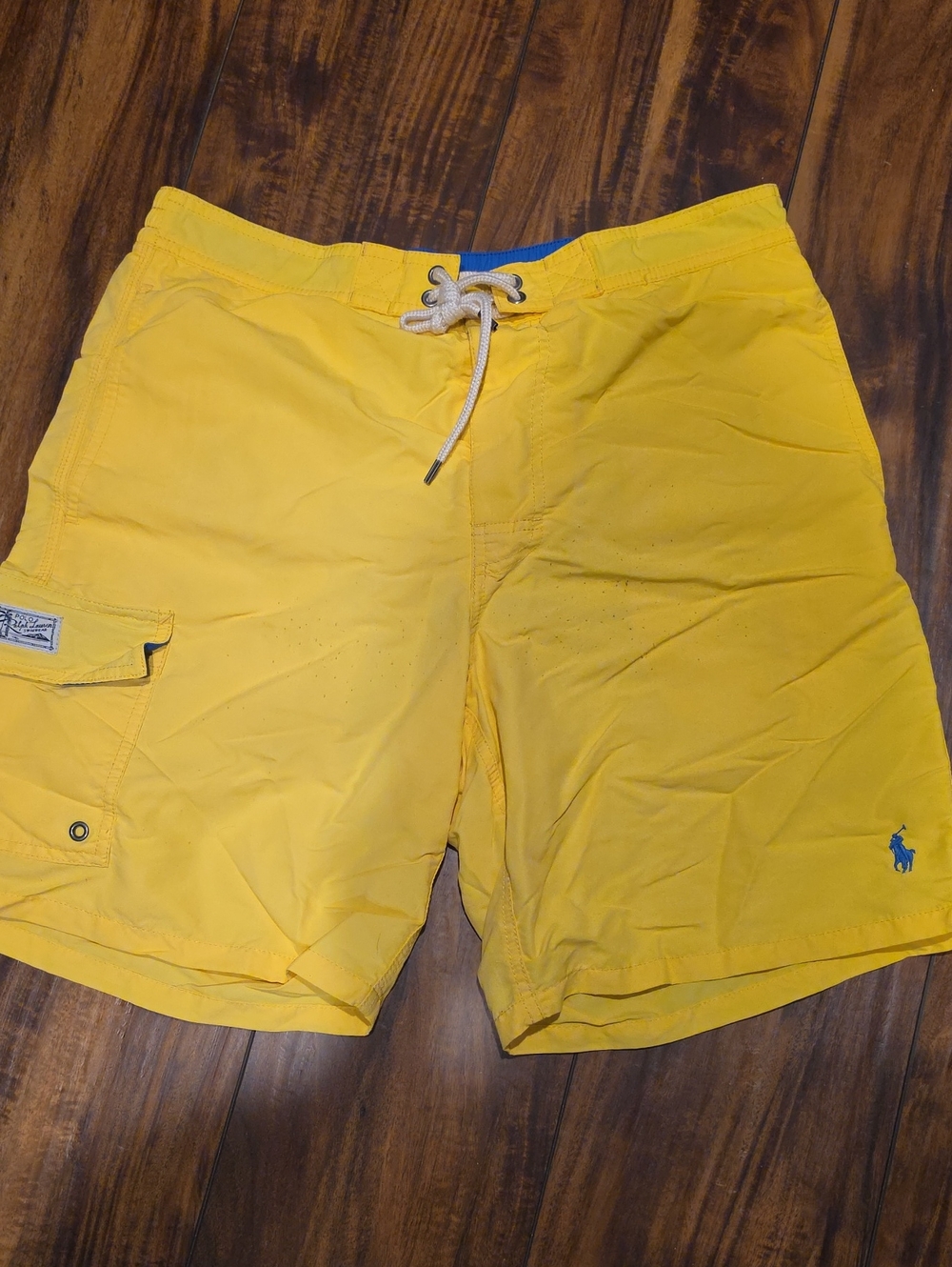 Polo by Ralph Lauren Yellow Men's Swim Board Shorts with Blue Polo Logo